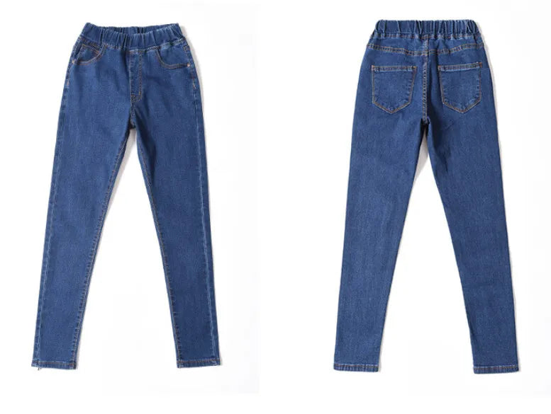 Jeans da donna per curve, pantaloni in denim elasticizzati con vita elasticizzata, controllo della pancia, jeans da mamma 4XL ouc551