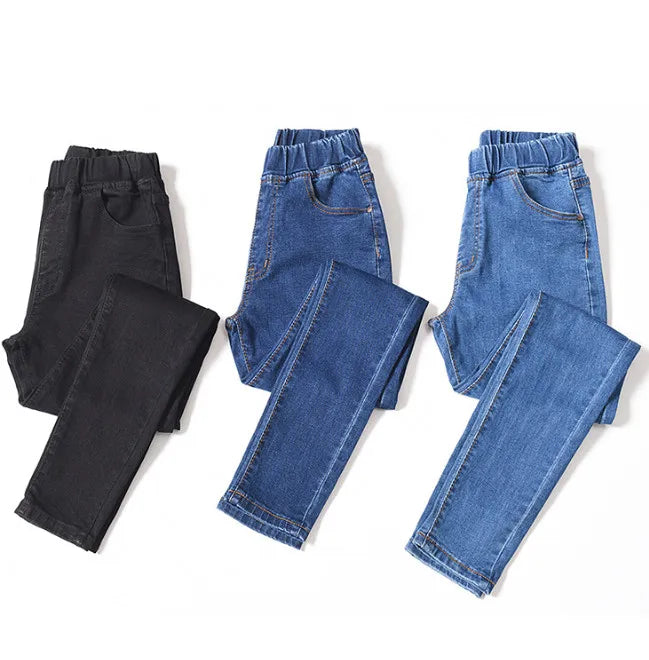 Jeans da donna per curve, pantaloni in denim elasticizzati con vita elasticizzata, controllo della pancia, jeans da mamma 4XL ouc551