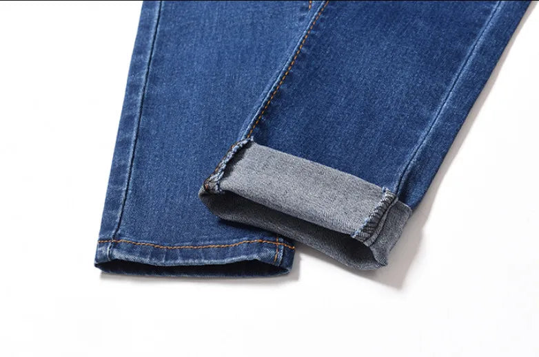 Jeans da donna per curve, pantaloni in denim elasticizzati con vita elasticizzata, controllo della pancia, jeans da mamma 4XL ouc551