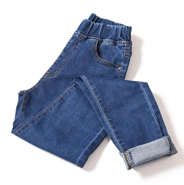 Jeans da donna per curve, pantaloni in denim elasticizzati con vita elasticizzata, controllo della pancia, jeans da mamma 4XL ouc551