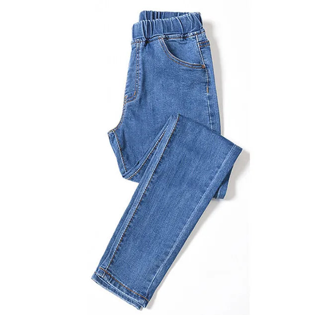 Jeans da donna per curve, pantaloni in denim elasticizzati con vita elasticizzata, controllo della pancia, jeans da mamma 4XL ouc551