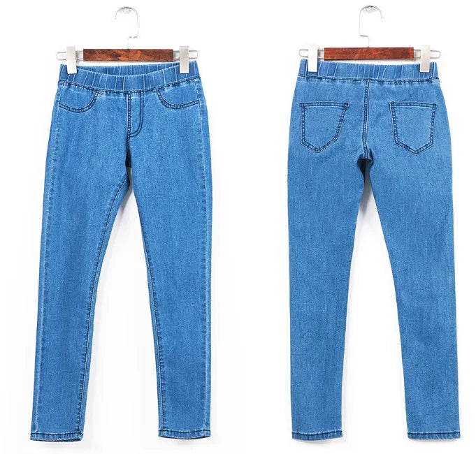 Jeans da donna per curve, pantaloni in denim elasticizzati con vita elasticizzata, controllo della pancia, jeans da mamma 4XL ouc551