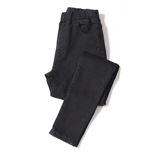 Jeans da donna per curve, pantaloni in denim elasticizzati con vita elasticizzata, controllo della pancia, jeans da mamma 4XL ouc551