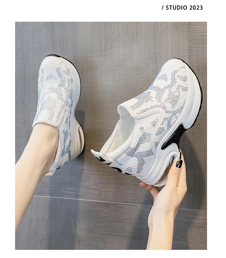 Scarpe da donna 2023, autunno, nuove, casual, piccole, bianche, con plateau e strass, sportive, con cuscino d'aria, taglie forti, Zapatos De Mujer