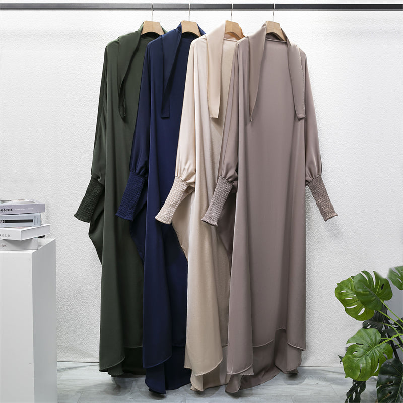 Abito da preghiera musulmano Abaya con cappuccio e maniche a sbuffo, in un unico pezzo, Jilbab, abbigliamento islamico, Dubai, Arabia Saudita, abito nero, modestia turca