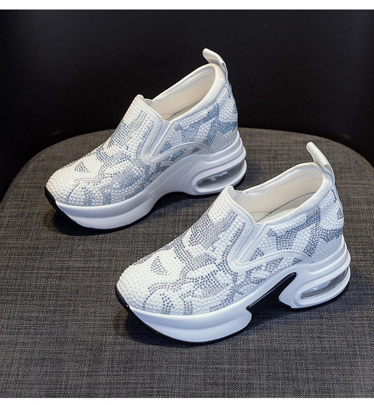 Scarpe da donna 2023, autunno, nuove, casual, piccole, bianche, con plateau e strass, sportive, con cuscino d'aria, taglie forti, Zapatos De Mujer