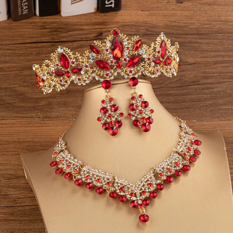 Set di gioielli da sposa in cristallo barocco color oro blu KMVEXO, diademi con strass, corona, orecchini, collana, gioielli da sposa a Dubai
