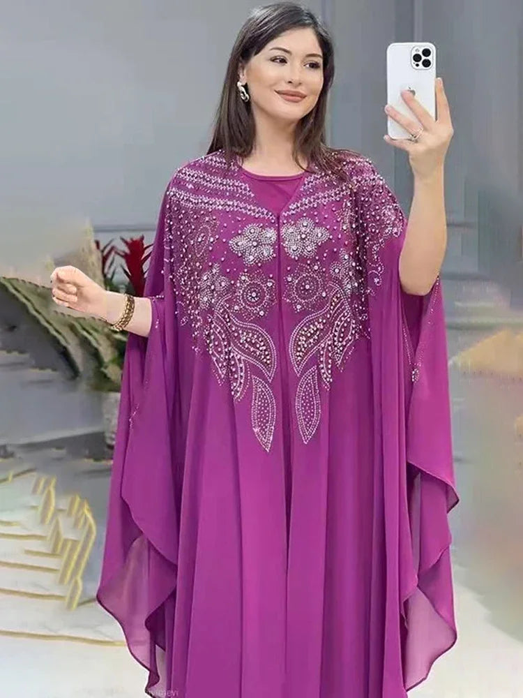 Abaya Per Le Donne Dubai Lusso 2024 Chiffon Boubou Musulmano Abito Moda Caftano Marocain Occasioni Festa di Nozze Djellaba Femme