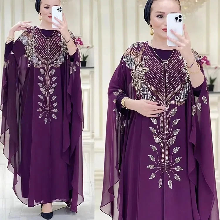 Abaya Per Le Donne Dubai Lusso 2024 Chiffon Boubou Musulmano Abito Moda Caftano Marocain Occasioni Festa di Nozze Djellaba Femme