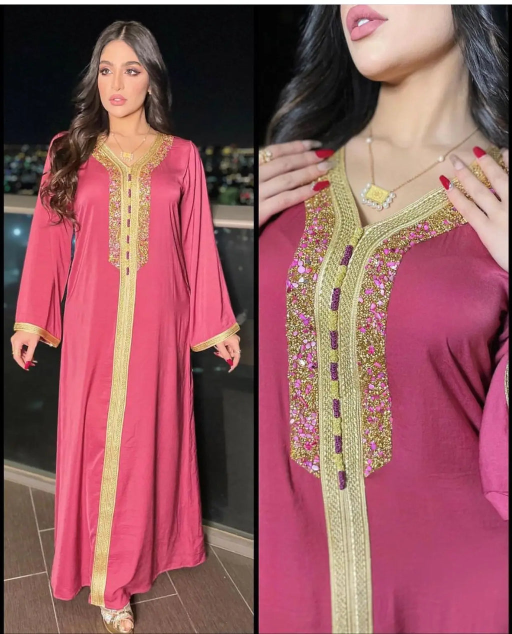 Abaya musulmana per le donne Dubai Jalabiya Abito lungo Abbigliamento islamico Abiti da sera Turchia Moda di lusso Diamante Kaftan Robe Femme