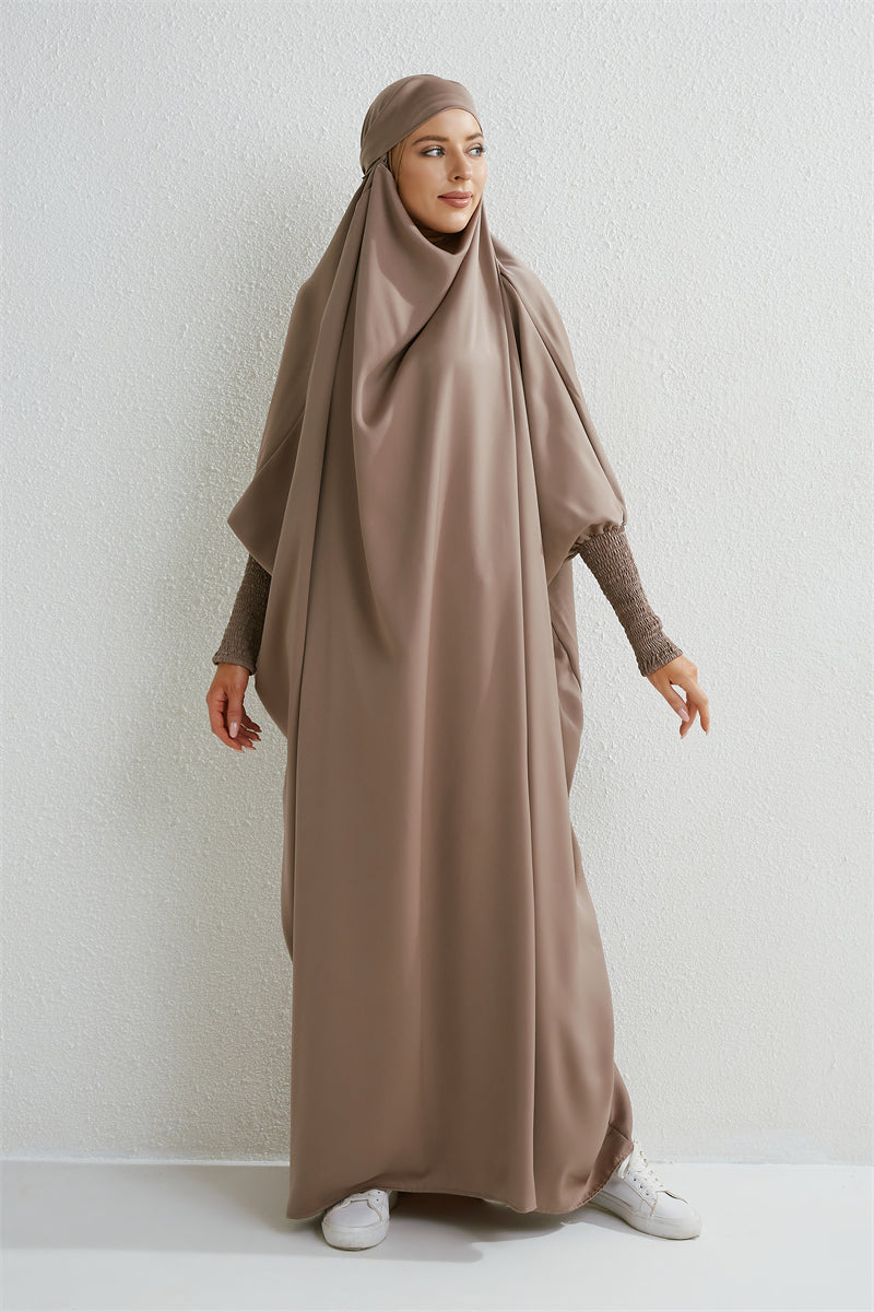 Abito da preghiera musulmano Abaya con cappuccio e maniche a sbuffo, in un unico pezzo, Jilbab, abbigliamento islamico, Dubai, Arabia Saudita, abito nero, modestia turca