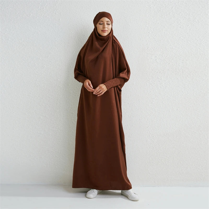 Abito da preghiera musulmano Abaya con cappuccio e maniche a sbuffo, in un unico pezzo, Jilbab, abbigliamento islamico, Dubai, Arabia Saudita, abito nero, modestia turca