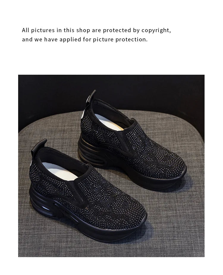 Scarpe da donna 2023, autunno, nuove, casual, piccole, bianche, con plateau e strass, sportive, con cuscino d'aria, taglie forti, Zapatos De Mujer