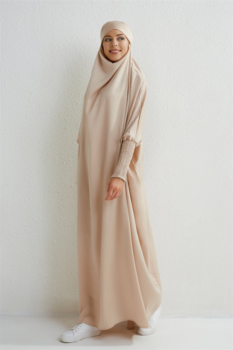 Abito da preghiera musulmano Abaya con cappuccio e maniche a sbuffo, in un unico pezzo, Jilbab, abbigliamento islamico, Dubai, Arabia Saudita, abito nero, modestia turca
