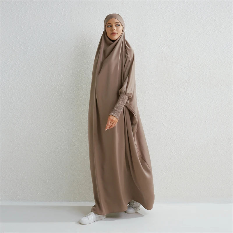 Abito da preghiera musulmano Abaya con cappuccio e maniche a sbuffo, in un unico pezzo, Jilbab, abbigliamento islamico, Dubai, Arabia Saudita, abito nero, modestia turca