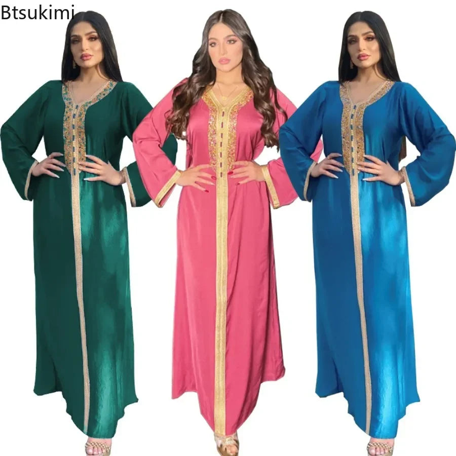 Abaya musulmana per le donne Dubai Jalabiya Abito lungo Abbigliamento islamico Abiti da sera Turchia Moda di lusso Diamante Kaftan Robe Femme