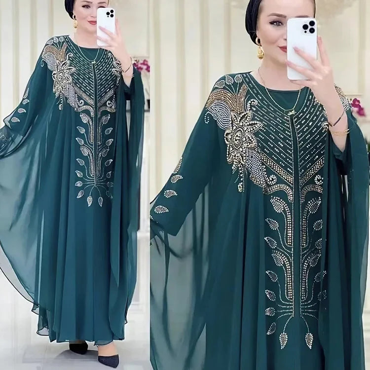 Abaya Per Le Donne Dubai Lusso 2024 Chiffon Boubou Musulmano Abito Moda Caftano Marocain Occasioni Festa di Nozze Djellaba Femme
