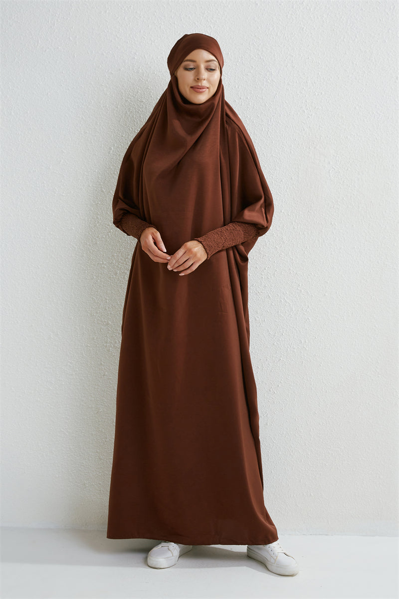 Abito da preghiera musulmano Abaya con cappuccio e maniche a sbuffo, in un unico pezzo, Jilbab, abbigliamento islamico, Dubai, Arabia Saudita, abito nero, modestia turca