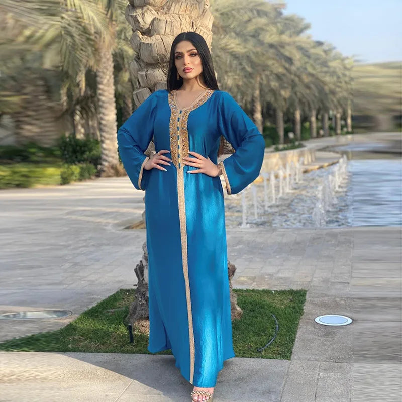 Abaya musulmana per le donne Dubai Jalabiya Abito lungo Abbigliamento islamico Abiti da sera Turchia Moda di lusso Diamante Kaftan Robe Femme