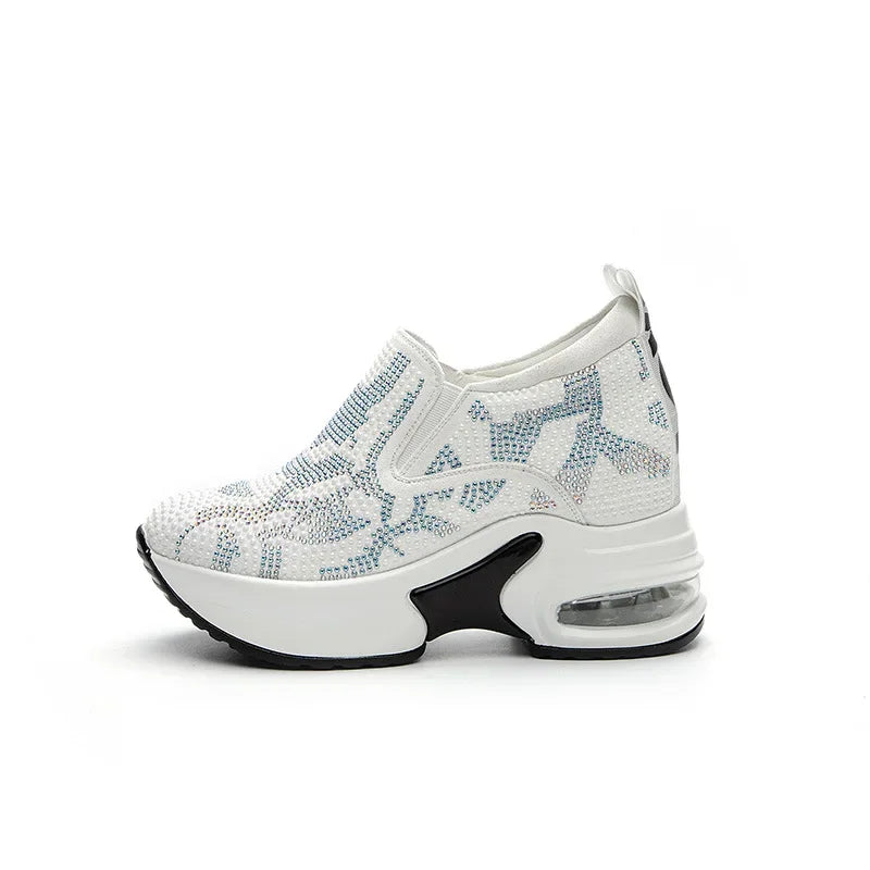 Scarpe da donna 2023, autunno, nuove, casual, piccole, bianche, con plateau e strass, sportive, con cuscino d'aria, taglie forti, Zapatos De Mujer