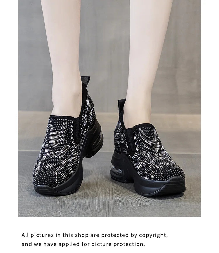 Scarpe da donna 2023, autunno, nuove, casual, piccole, bianche, con plateau e strass, sportive, con cuscino d'aria, taglie forti, Zapatos De Mujer