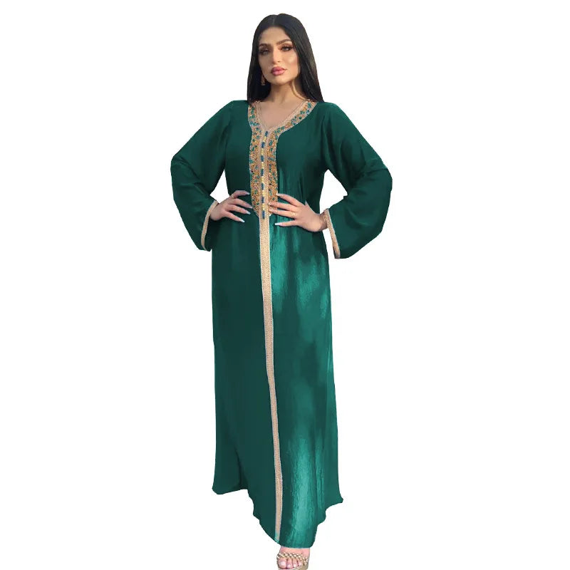 Abaya musulmana per le donne Dubai Jalabiya Abito lungo Abbigliamento islamico Abiti da sera Turchia Moda di lusso Diamante Kaftan Robe Femme
