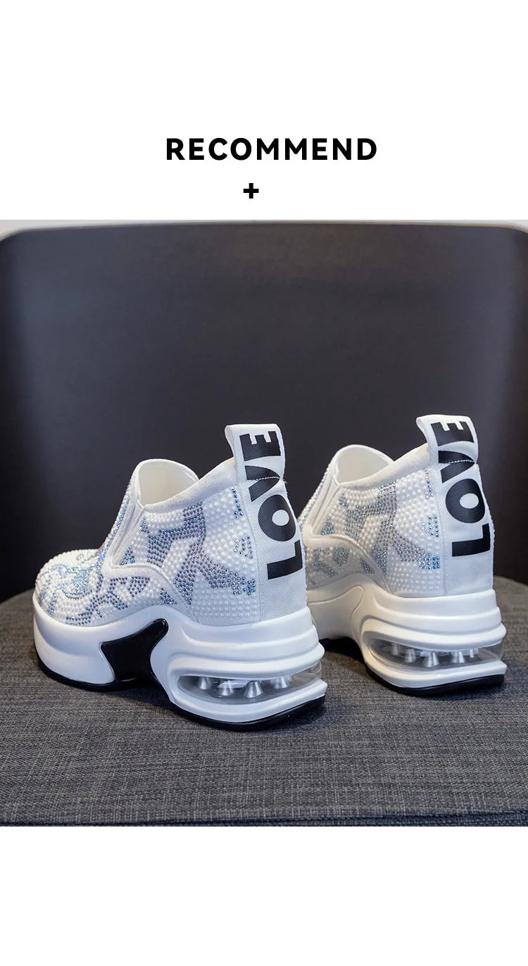 Scarpe da donna 2023, autunno, nuove, casual, piccole, bianche, con plateau e strass, sportive, con cuscino d'aria, taglie forti, Zapatos De Mujer