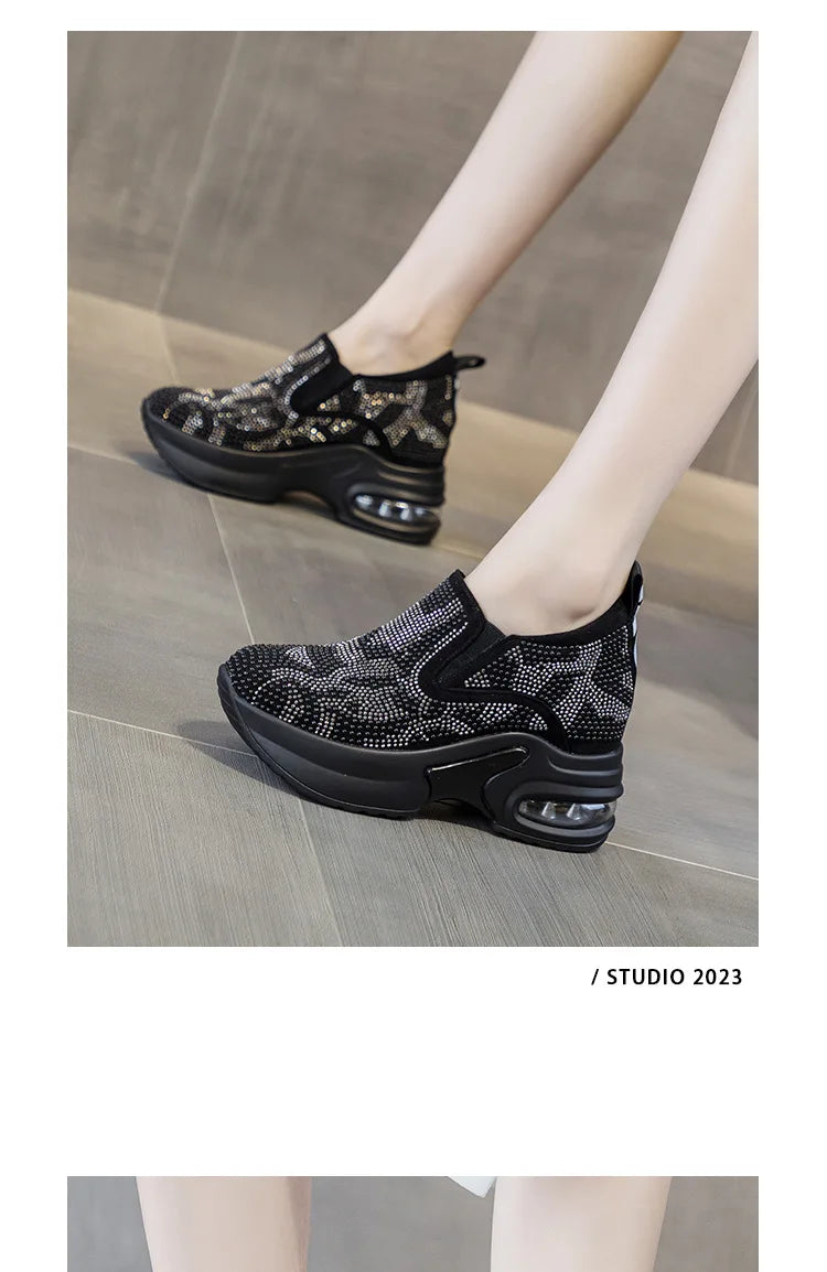 Scarpe da donna 2023, autunno, nuove, casual, piccole, bianche, con plateau e strass, sportive, con cuscino d'aria, taglie forti, Zapatos De Mujer