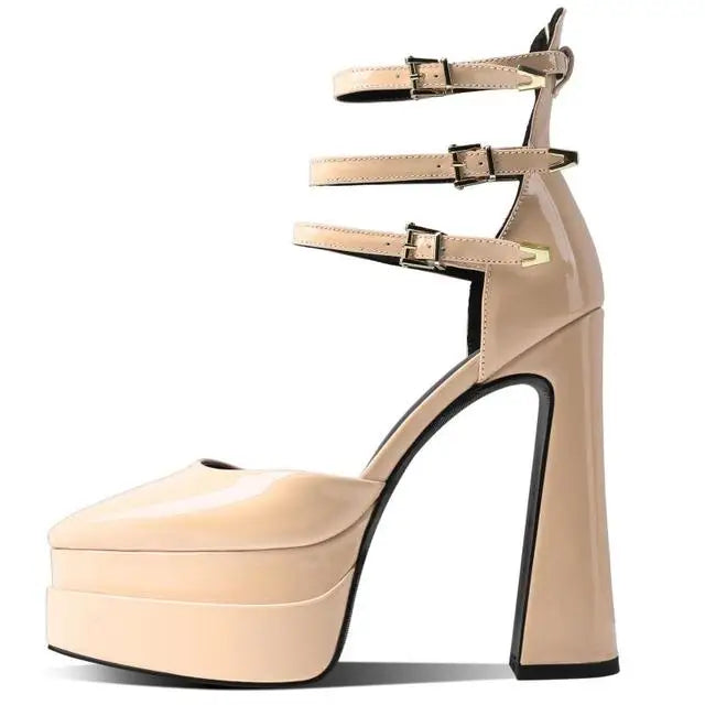 Scarpe da donna con tacco alto, punta a punta, bocca bassa, moda, sexy, rivetti in vernice, grandi, feste, singole