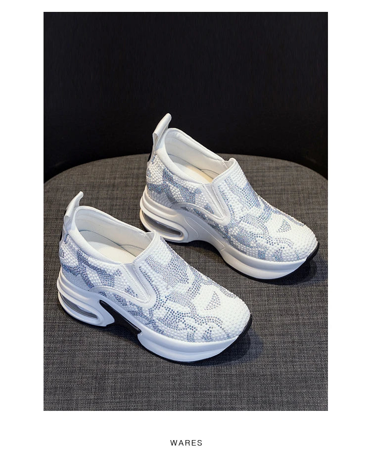 Scarpe da donna 2023, autunno, nuove, casual, piccole, bianche, con plateau e strass, sportive, con cuscino d'aria, taglie forti, Zapatos De Mujer