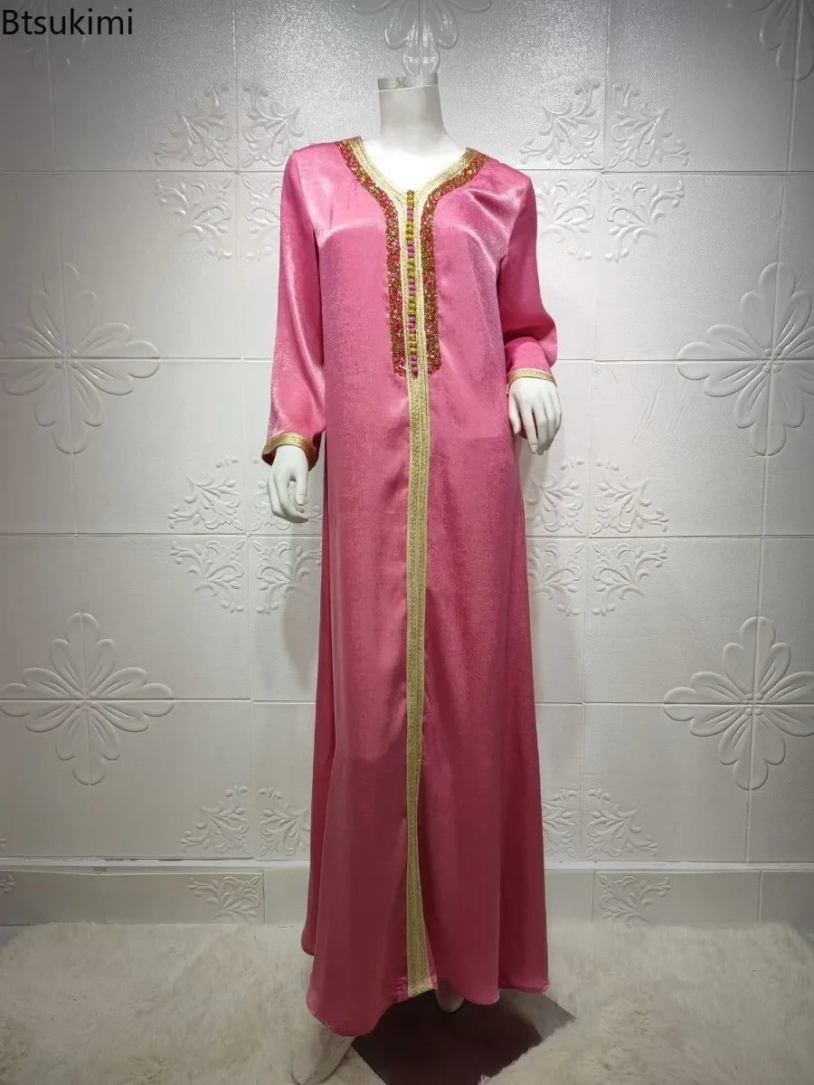 Abaya musulmana per le donne Dubai Jalabiya Abito lungo Abbigliamento islamico Abiti da sera Turchia Moda di lusso Diamante Kaftan Robe Femme