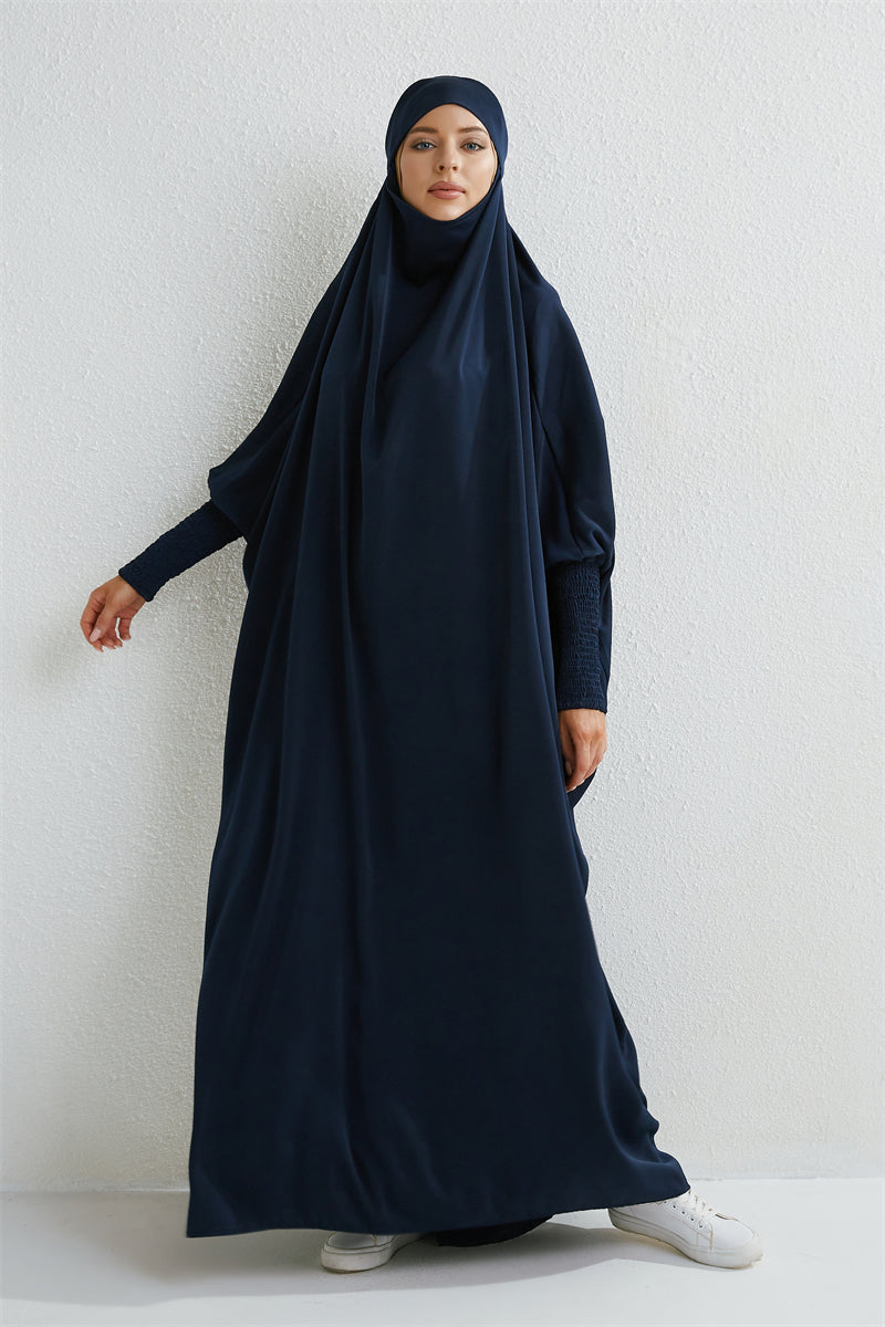 Abito da preghiera musulmano Abaya con cappuccio e maniche a sbuffo, in un unico pezzo, Jilbab, abbigliamento islamico, Dubai, Arabia Saudita, abito nero, modestia turca