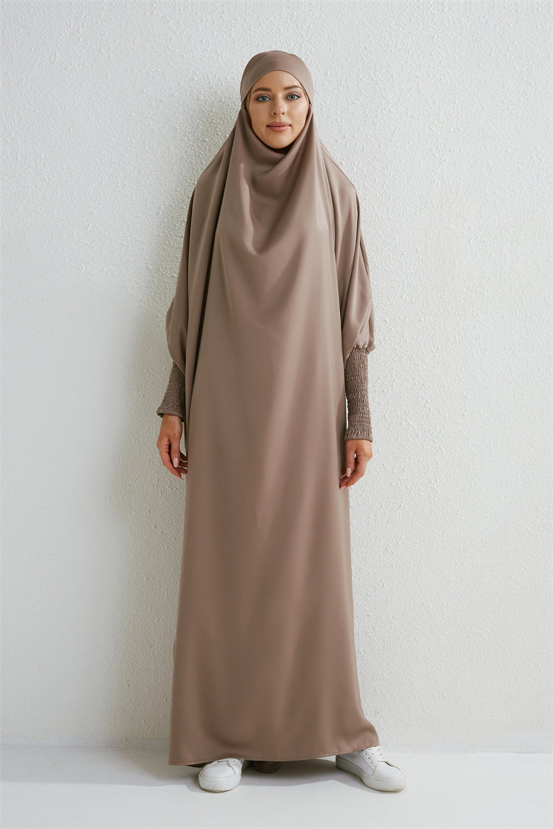 Abito da preghiera musulmano Abaya con cappuccio e maniche a sbuffo, in un unico pezzo, Jilbab, abbigliamento islamico, Dubai, Arabia Saudita, abito nero, modestia turca