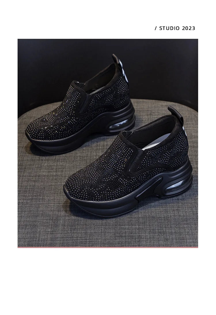 Scarpe da donna 2023, autunno, nuove, casual, piccole, bianche, con plateau e strass, sportive, con cuscino d'aria, taglie forti, Zapatos De Mujer