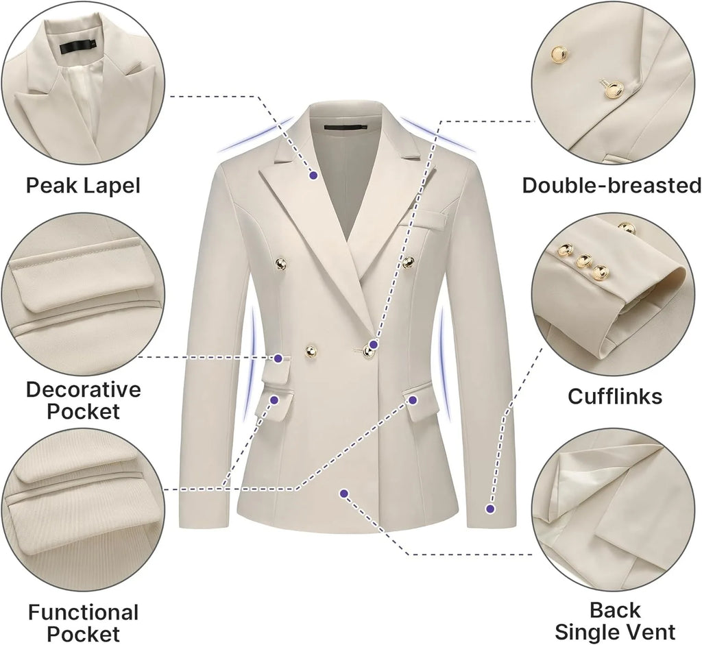 Pantaloni da abito da donna, tailleur eleganti da donna, blazer doppiopetto, abiti casual da lavoro