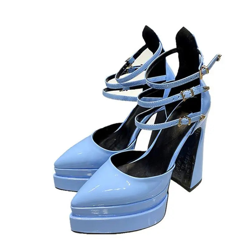 Scarpe da donna con tacco alto, punta a punta, bocca bassa, moda, sexy, rivetti in vernice, grandi, feste, singole