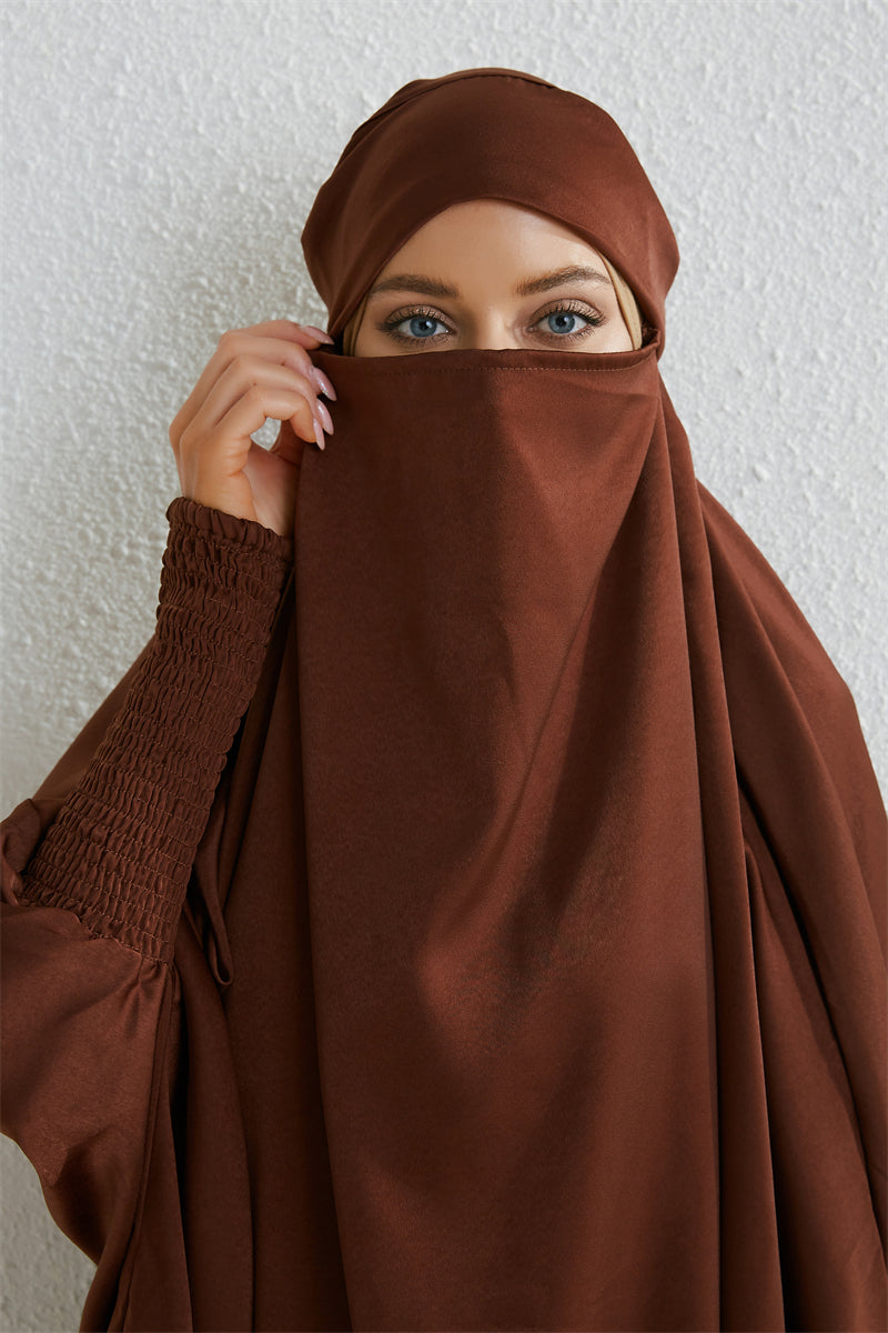 Abito da preghiera musulmano Abaya con cappuccio e maniche a sbuffo, in un unico pezzo, Jilbab, abbigliamento islamico, Dubai, Arabia Saudita, abito nero, modestia turca