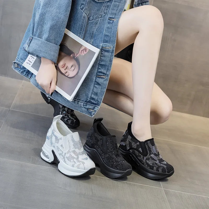 Scarpe da donna 2023, autunno, nuove, casual, piccole, bianche, con plateau e strass, sportive, con cuscino d'aria, taglie forti, Zapatos De Mujer
