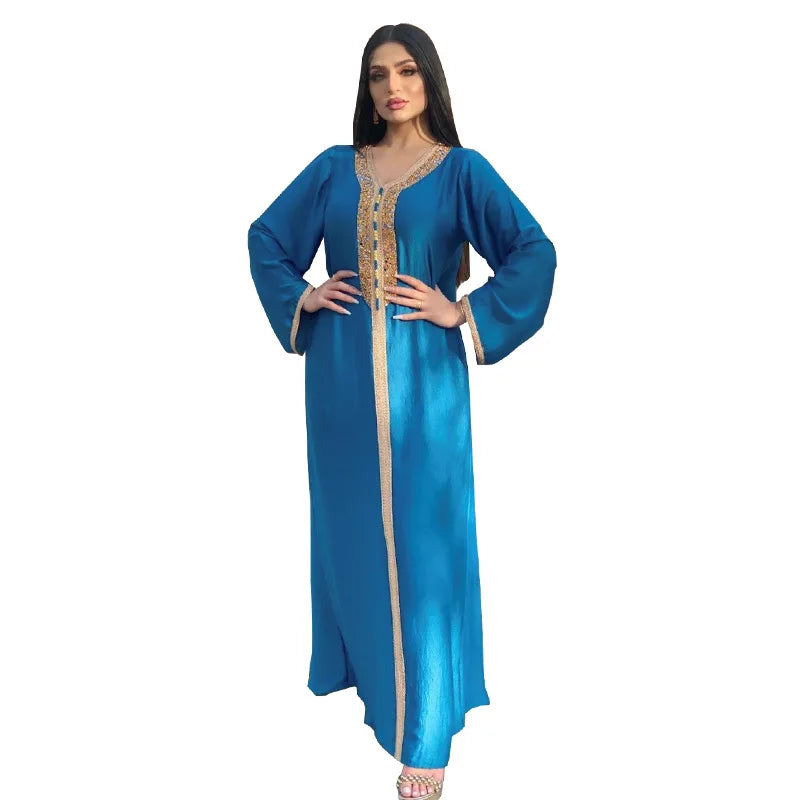 Abaya musulmana per le donne Dubai Jalabiya Abito lungo Abbigliamento islamico Abiti da sera Turchia Moda di lusso Diamante Kaftan Robe Femme