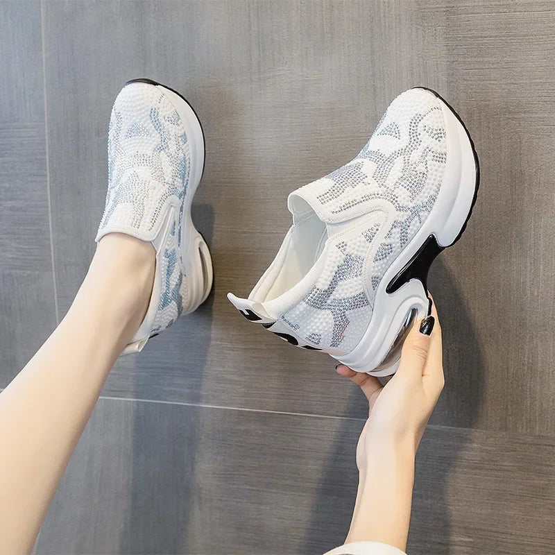 Scarpe da donna 2023, autunno, nuove, casual, piccole, bianche, con plateau e strass, sportive, con cuscino d'aria, taglie forti, Zapatos De Mujer
