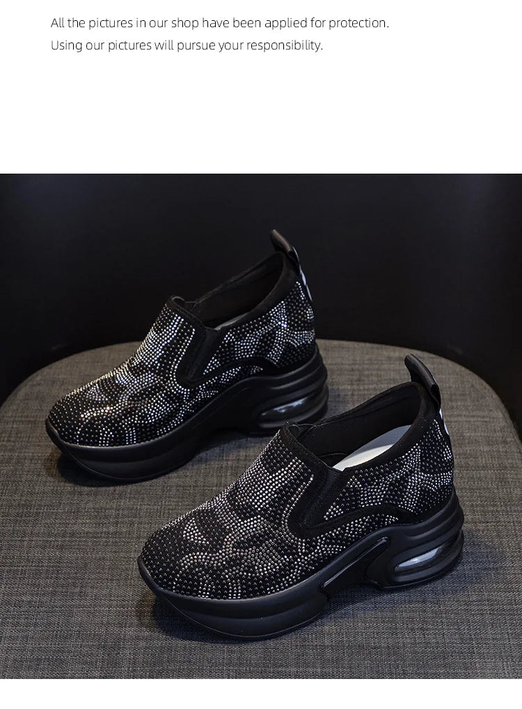 Scarpe da donna 2023, autunno, nuove, casual, piccole, bianche, con plateau e strass, sportive, con cuscino d'aria, taglie forti, Zapatos De Mujer