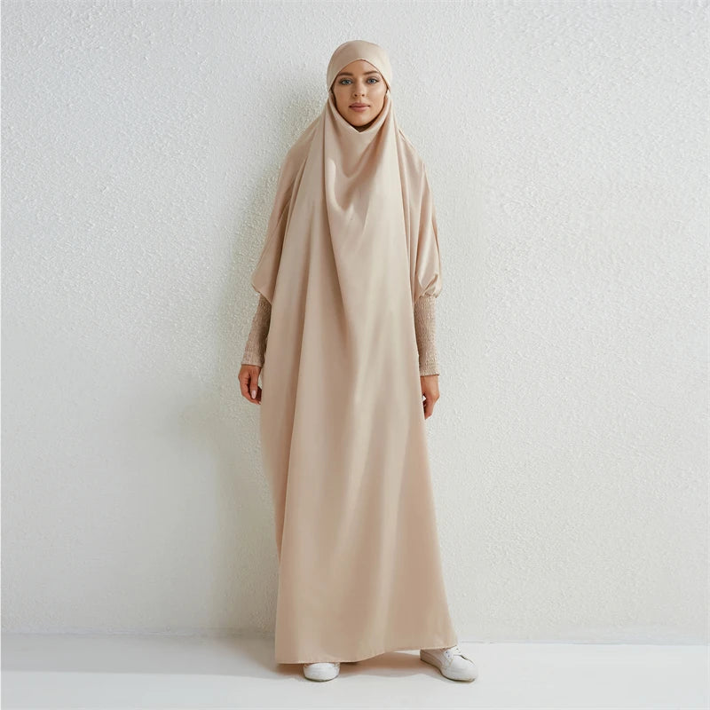 Abito da preghiera musulmano Abaya con cappuccio e maniche a sbuffo, in un unico pezzo, Jilbab, abbigliamento islamico, Dubai, Arabia Saudita, abito nero, modestia turca