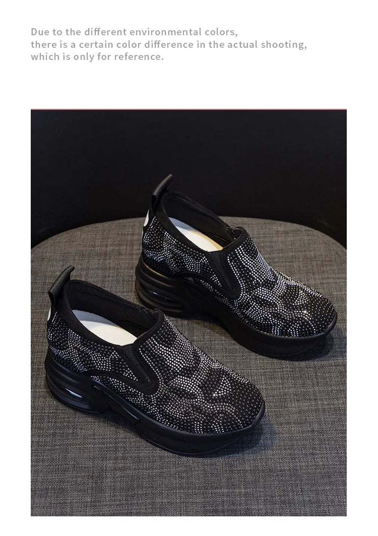 Scarpe da donna 2023, autunno, nuove, casual, piccole, bianche, con plateau e strass, sportive, con cuscino d'aria, taglie forti, Zapatos De Mujer